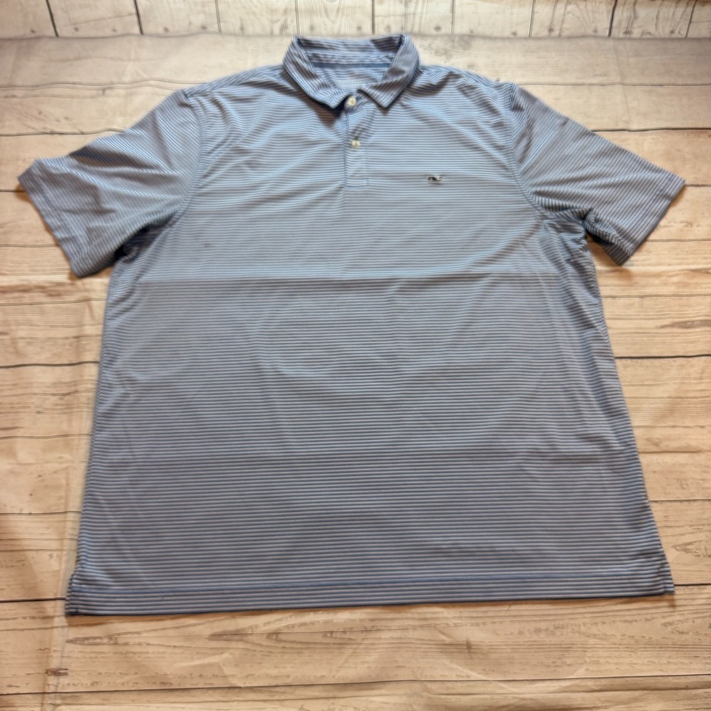 Vineyard Vines Performance‎ Polo Shirt Slate Blue White Striped Golf Men's XL